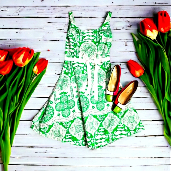 Sundress Fit & Flare Retro Boho Print Square Neckline St Patrick's EUC  7/8 Jr. - Picture 9 of 9